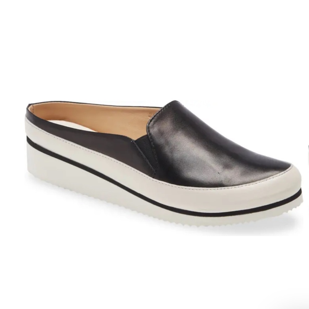 Leather Slip-On Platform Mule in Black and White
